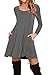 AUSELILY Women's Long Sleeve Casual Swing T-Shirt Dresses with Pockets (S,Gray)