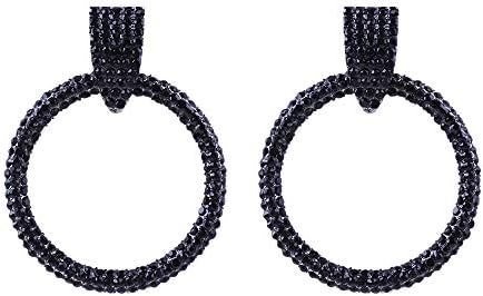 Women Large Hoop Earrings Ladies Gifts Crystal Dangle Jewelry Drop Pendant (Black)