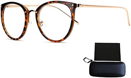 Pensenion Eyeglasses Frame Retro Round Eyeglasses Clear Lens Spectacle Frame with Glasses Box and Cleaning Cloth - Leopard
