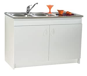 Fregadero Mueble bajo 2 puertas de melamina color blanco, 90 x 60 mm