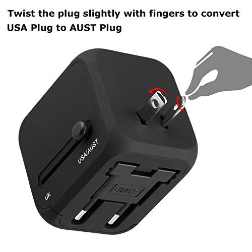 FLOUREON Universal Travel Power Adapter USB Wall Charger Outlet Plug All-in-one International Power Adapter with 2.4A Dual USB Charger for UK, EU, AU, Asia Covers 150+Countries,Black+Surge Protection