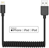 ONE PIX iPhone Charger Cable for Car (3 ft), MFi Certified Coiled Lightning Cable Compatible with iPhone 11/XS/XS Max/XR/X/8/8 Plus/7/7 Plus/6s/6s Plus/6/6 Plus/SE/5s/5c/5/iPad/iPod - Black