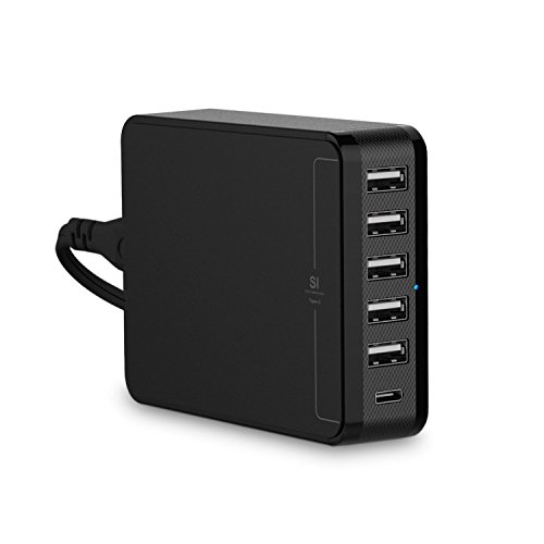 Alisten 6 Port USB-C and USB Charger Hub Station, Power Adapter, Power Hub Station Multi Port: 1 USB Type-C, 5 Port USB 35W Fast Charging for Mobile Cellphone Smartphone Tablet iPhone iPad Black