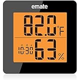 Emate Digital Thermometer/Hygrometer, Indoor Temperature and Humidity Gauge with Backlight and Clock