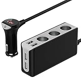 [Updated Version] 3-Socket Cigarette Lighter Splitter, 120W 12V/24V 6.8A 4 USB Ports Multi-Function Car Charger Power Adapter DC Outlet with LED Voltmeter, On Off Switch