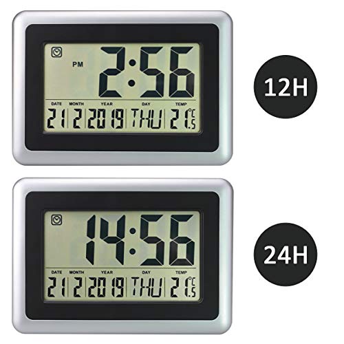 Digital Alarm Clocks for Bedroom, Large LCD Electronic Silent Wall Clock, Battery Operated Modern Desk Day Clock with Temperature and Date for Office, Kitchen, Living Room Decor for Heavy Sleepers - Thumbnail 2