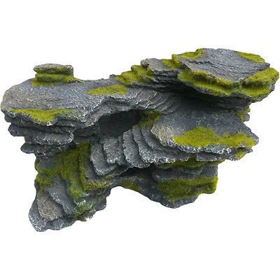 Natural Looking Aquarium Stepped Rock Ornament with Artificial Moss
