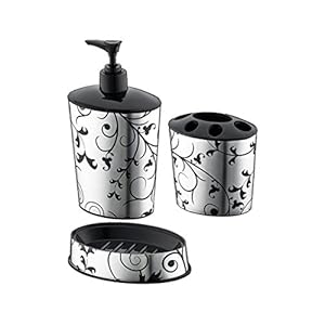 Primeway® PlastyLove Designer Bathroom Sink Dispenser, Holder, Dish, 3 Pcs Set, Ivy Foil
