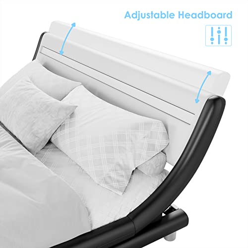 Deluxe Faux Leather Upholstered Platform Bed Frame with LED Headboard