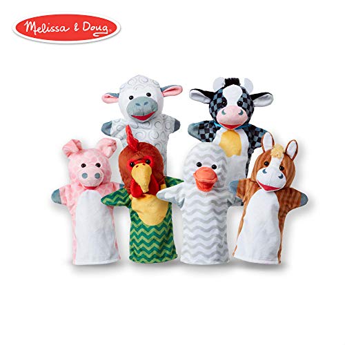 Melissa & Doug Barn Buddies Hand Puppets, Puppet Sets (Cow, Sheep, Horse, Duck, Chicken, Pig, Soft Plush Material, Set of 6)