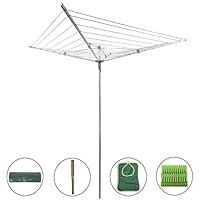 Drynatural Collapsible 4-arm Rotary Outdoor Umbrella Drying Rack Clothes Dryer Clothesline with 131ft Drying Space