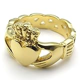 KONOV Stainless Steel Band Celtic Claddagh Heart Crown Love Mens Womens Ring, Gold