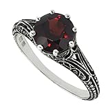Antique Finish Filigree Sterling Silver Round Cut Natural Mozambique Garnet Ring (2.5 CT.T.W)