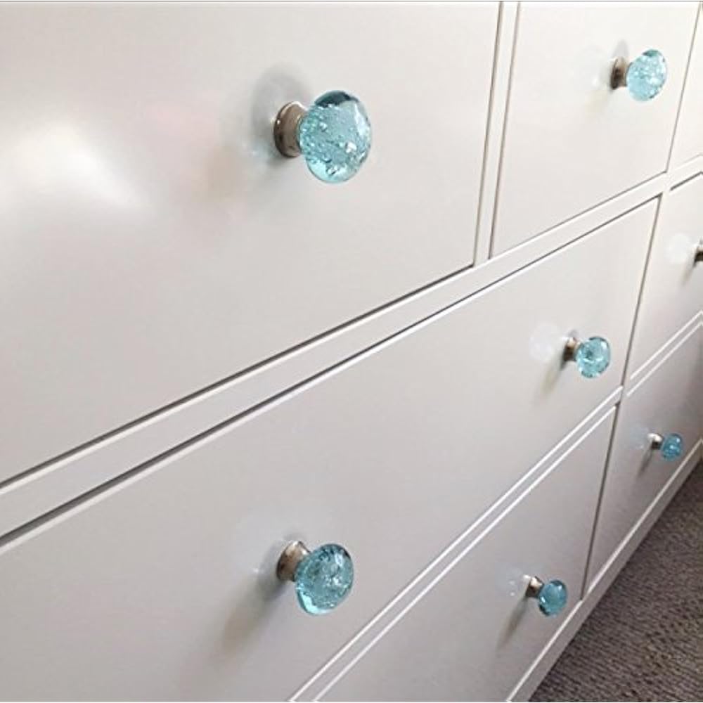 Aqua Knobs Blue Bubbles Glass Dresser Drawer, Kitchen Or Door