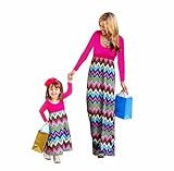 Anboo Mommy and Daughter Geometric Wave Dress Casual Long Sleeve Family Clothes