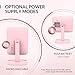 EASEHOLD Lighted Vanity Mirror LED Make Up Mirror Table 10.7 in with 37 LED Lights Detachable 10X Magnifying Spot Mirror Stepless Dimming 180 Degree Rotation Countertop Cosmetic Bathroom (Pink)