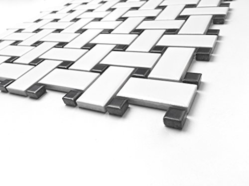 Squarefeet Depot 1x2 Matte Finish White and Black Basketweave Porcelain Mosaic Walls and Floors - Thumbnail 4
