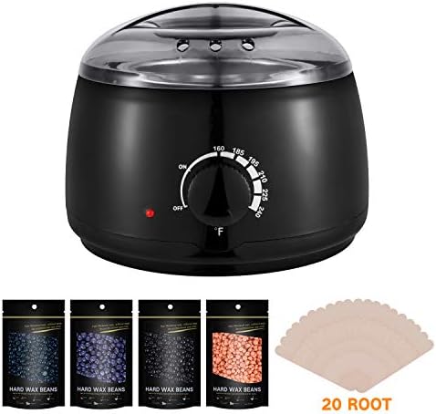 Hair Removal Kit Wax Warmer Hair Removal Waxing Kit - Professional at Home Waxing Kit - Wax Machine with with 4 Flavors Hard Wax Beans and 20 Wax Applicator Sticks for Painless Wax of Legs, Face, Body