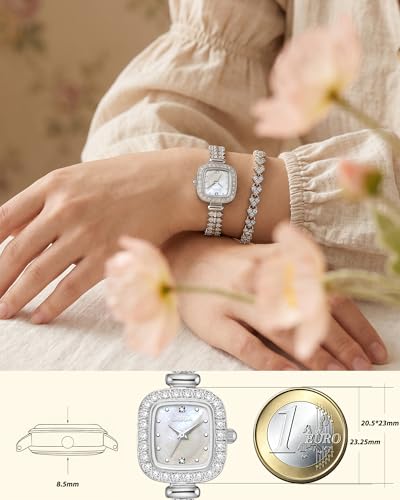 CIVO Women's Watch Small Analogue: Waterproof Rectangular Dial Wristwatches with Stainless Steel Silver Gold Strap – Elegant Gift for Women Anniversary Birthday Gift