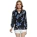 WLLW Women Casual See Through Floral Print Long Sleeve Chiffon Shirt Blouse Tops (Large, Black)