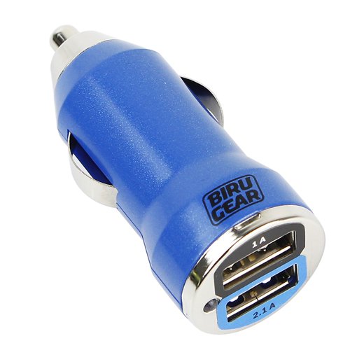 Waainnre Metallic Blue 2-Port USB Car Charger Adapter for Apple iPhone 6 / iPhone 5s / iPhone 5 / iPod Touch / Nano / Apple iPad Air / iPad Mini and more 