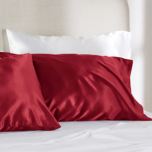 Bedsure Satin Pillowcase for Hair and Skin Standard Burgundy Silk