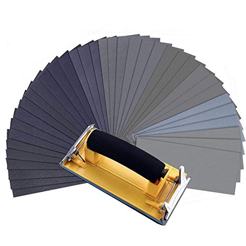 Grits Sandpaper MOHOO 36Sheets Sandpaper with Hand Sanding Block, 120