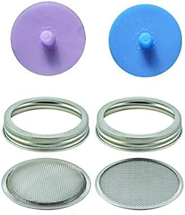 Zhuu Pickle Pipe 6-pack 2 stainless steel germination cover net (bend + plane) + 2 storage cover + 2 Waterless Airlock Fermentation Lids - for wide mouth mason jar.