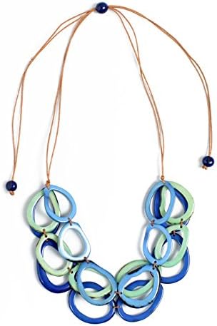 Tagua Nut, Fair Trade, Eco-Friendly, Sustainable, Handmade, Adjustable Besos Necklace (Celeste Blue)