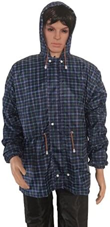Aashi Blue Checks Polyester Cheks Taffeta Hooded Rain Jacket for Men(JS-51)
