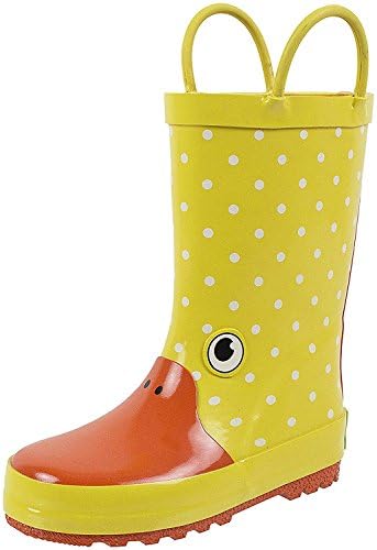 Rainbow Daze Gone Quackers Yellow Duck Waterproof Rubber Rain Boots for Kids, Size 7/8