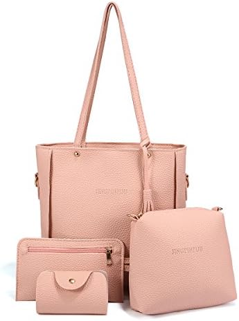 Women Handbags, E Ekphero Crossbody Shoulder Bag PU Leather Purse Card Holder Tote Bag 4pcs Set Pink L