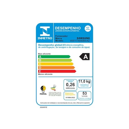 Samsung Lavadora de Roupas Digital Inverter Porta Black WW11T Inox 11kg 127V
