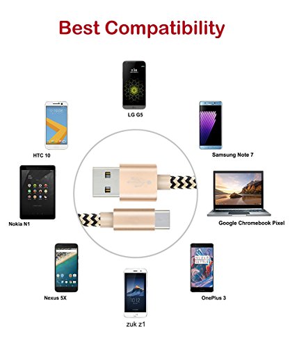 OTISA USB Type C Cable USB C Charger Cord 3Pack 6ft Gold, Charging Nylon Braided Cable For Samsung Galaxy Note 8 S9 S8 plus, MacBook,Google Pixel XL,Nintendo Switch,LG G6,Huawei P9