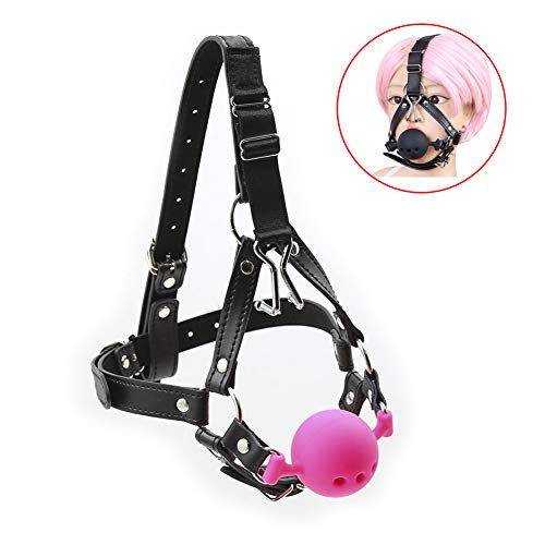 COSY-L Mouth Gag BDSM Bondage Set Sexy Hood Breathable Headgear Harness Ball Slave Fetish Fantasy Mouth with Nose Hook,Pink,small4.0cm