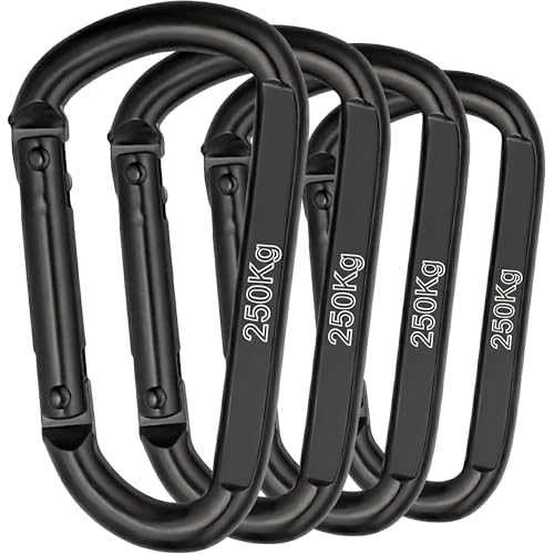 NEXAFIX - Carabiner Stainless Steel Black M8 8 cm (Set of 4) - Spring Lobster Clasp for Keys up to 250 kg - Backpack Bags Leash Dog Hammock Camping Gym
