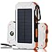 Solar Charger, Solar Power Bank 20000mAh Waterproof Portable External Battery USB Charger Built in LED light with Compass for iPad iPhone Android Cellphones (White & Orange)