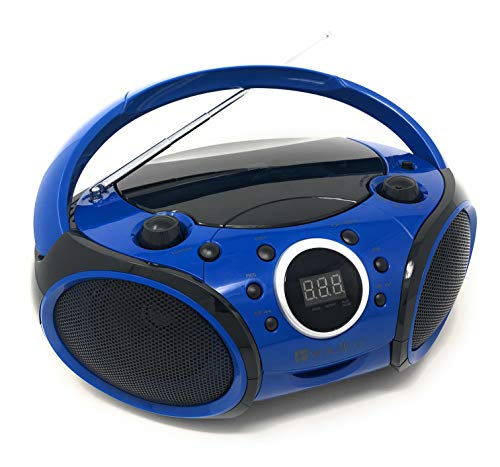 SINGING WOOD CD, CD-R/RW Boombox Portable/w Bluetooth Player AM/FM Radio Aux Input, Headset Jack, Foldable Carrying Handle (Starlight Blue) - Thumbnail 6