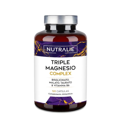 Triple Magnesio Complex Bisglicinato + Malato + Taurato Cansancio, Fatiga, Energía y Sistema Nervioso, con Vitamina B6-120 Cápsulas Nutralie