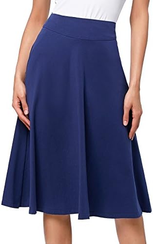 Flared Stretchy Midi Skirt High Waist Jersey Skirt for Women by Kate Kasin