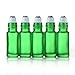 Elfenstall- 5pcs Thick 5ml(1/6oz) Roll on Glass Bottle Frosted Green for Essential Oil Empty Aromatherapy Perfume Bottle - Refillable w/Stainless Steel Roller Ball 3ml Pipette Dropper