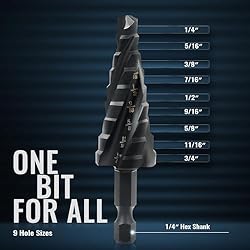 ZELCAN 9 Sizes Step Drill Bit, Four Spiral Flute