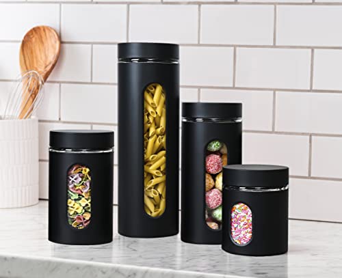 Quality Modern Black Stainless Steel Canister Set for Kitchen Counter with Glass Window ...