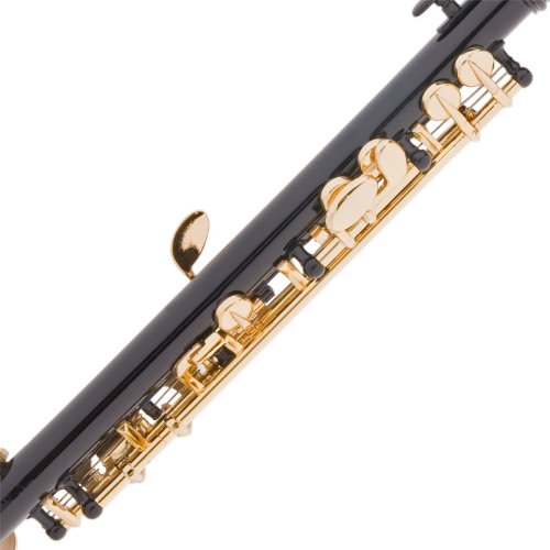 Mendini MPO-BN Black Nickel Key of C Piccolo with Gold Keys + Case, Joint Grease, Cleaning Cloth & Rod, Gloves
