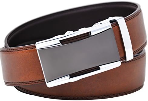 Hampton Leather Belt with Innovative Classics Collection Triumph Ratchet Belt Buckle - One Size Fit, Saddle Tan