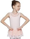 MdnMd Girls' Tank Leotard with Attached Lace Skirt