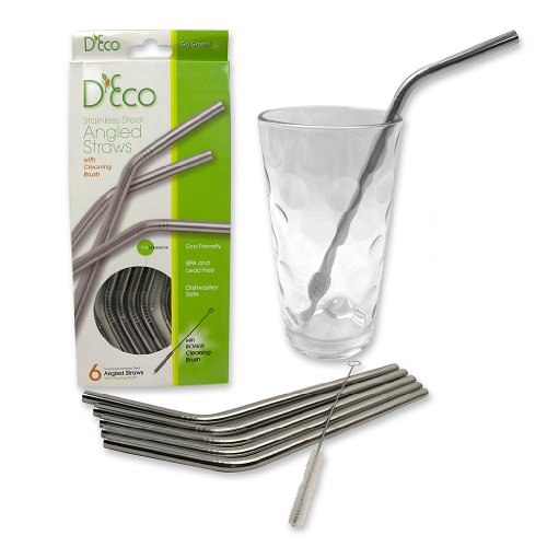 UPC 656103012237, Stainless Steel Drinking Straws, Set of 6, Free Cleaning Brush Included