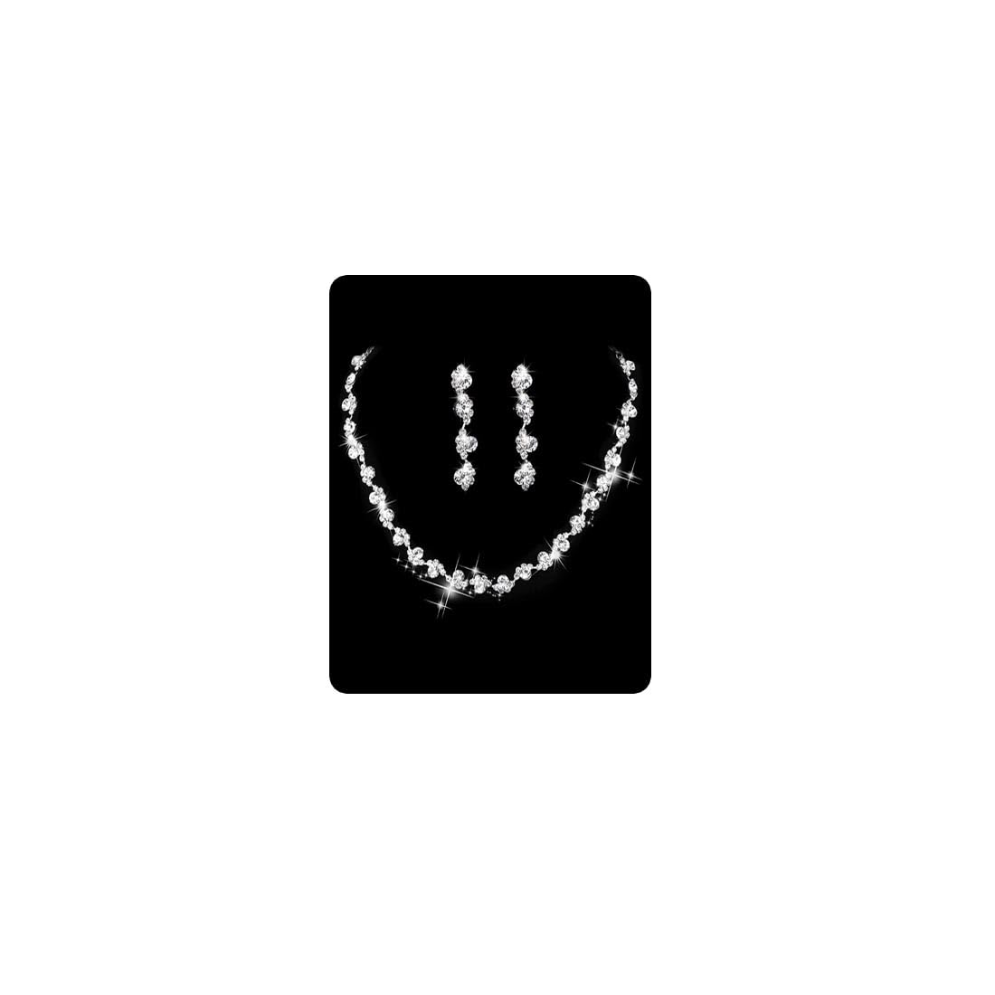 Wedity Wedding Crystal Necklace Earrings Set Bride Choker Necklaces Wedding Jewelry for Women and Girls (Silver)