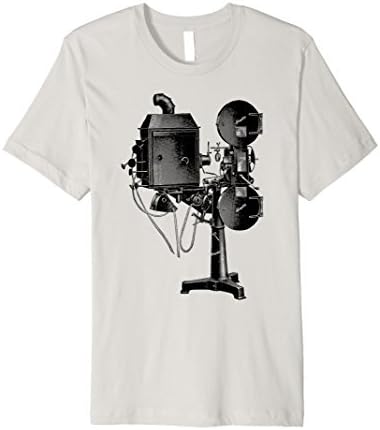 Mens Vintage Movie Projector T-Shirt by Cinephile Club | Film tee Small Silver