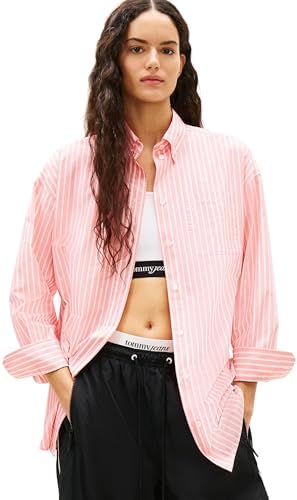 Chemisier en Popeline Tjw Ovs DW0DW22218 L/S pour Femme, Rose (Tropical Blush/Stripe), L
